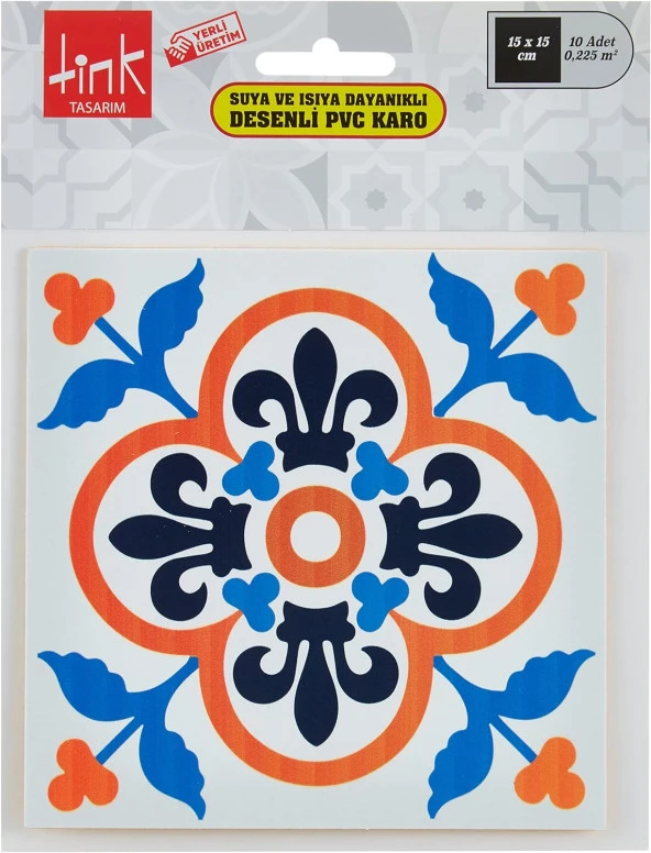 TİNK Mexican Tile Kırmızı 3 Metraj Desenli Pvc Karo 15 * 15 Cm 10lu Paket