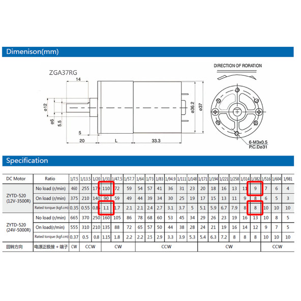ZGA37RG 12V 37mm 10Rpm Redüktörlü DC Motor Metal Dişli Yüksek Tork Kuvvet Robot Oyuncak RC Araba - Resim 7