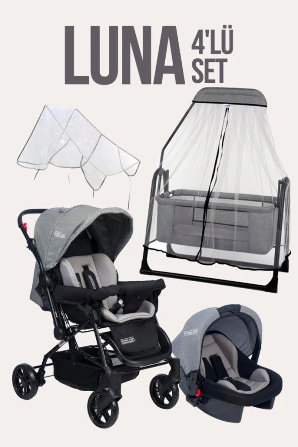 TommyBaby Luna 4'lü Set Bebek Arabası Puset Beşik Bebek Arası Yağmurluğu