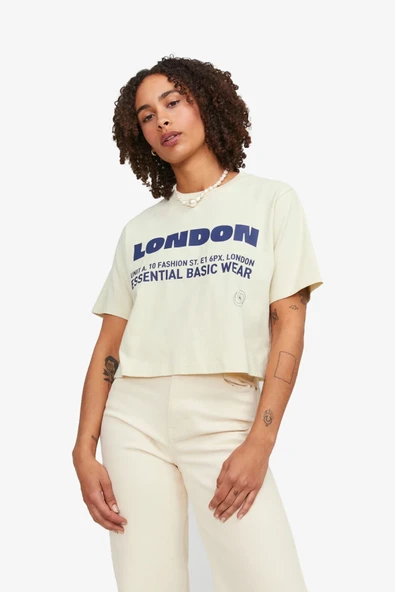 JJXX Jxjoda Kadin Bej T-Shirt 12244372-Bonewhite