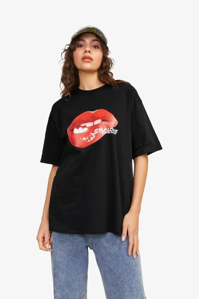JJXX Jxkora Loose Kadin Siyah T-Shirt 12254345-Black