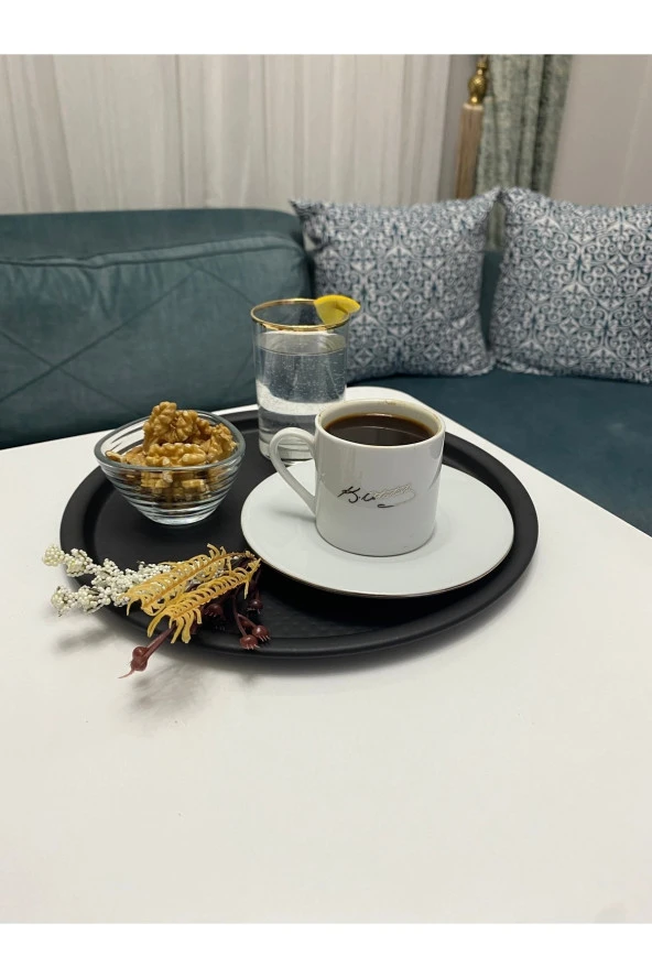 6'lı Metal Yuvarlak Çay, Kahve, Pasta Servis Tepsisi Dekoratif Sunum Tepsisi Ve Servis Tabağı