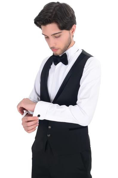 Cengiz İnler Armür Dokulu Kadife Şal Yaka Yelekli Damatlık - 5