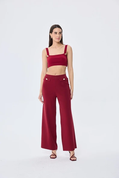 Styleboom X Peraluna ELIZABETH BRALET Düğme Detaylı Askılı Kadın Triko Bralet - Bordo ürün görseli 1