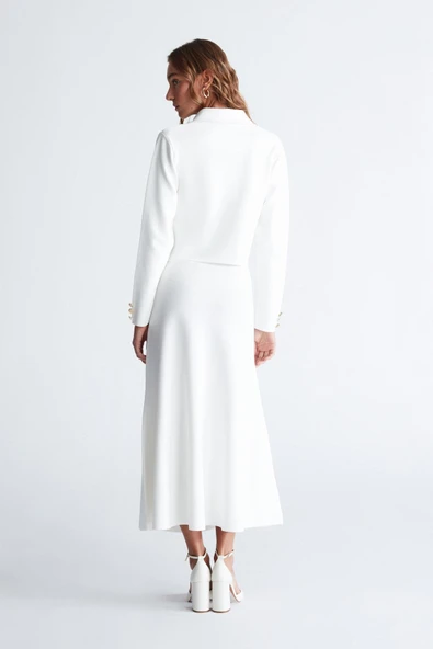 Styleboom X Peraluna KATHY BLAZER Çelik Örgü Crop Kruvaze Blazer Kadın Triko Ceket - Ekru - Resim 8