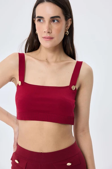 Styleboom X Peraluna ELIZABETH BRALET Düğme Detaylı Askılı Kadın Triko Bralet - Bordo - Resim 3