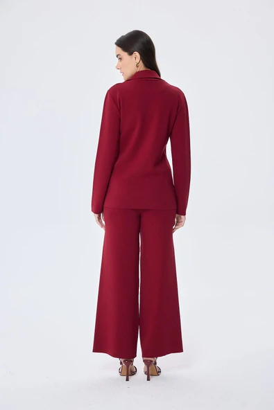 Styleboom X Peraluna KATHERINE BLAZER Çelik Örgü Klasik Kesim Düğmeli Blazer Kadın Triko Ceket - Bordo - Resim 8