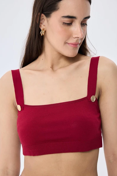 Styleboom X Peraluna ELIZABETH BRALET Düğme Detaylı Askılı Kadın Triko Bralet - Bordo - Resim 4