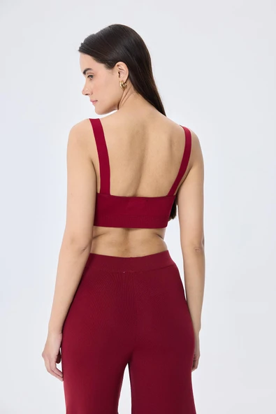 Styleboom X Peraluna ELIZABETH BRALET Düğme Detaylı Askılı Kadın Triko Bralet - Bordo - Resim 7