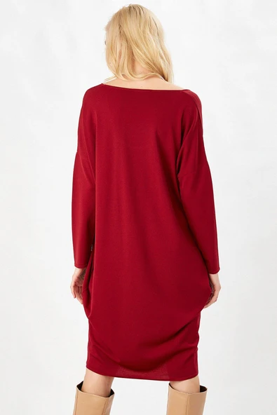 Peraluna 3/4 Kol Balon Kadın Elbise - BORDO - Resim 2