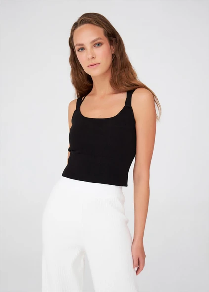 Peraluna Askılı Triko Büstiyer - Siyah - Resim 4