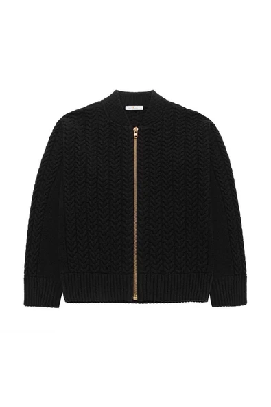 Styleboom X Peraluna DOVER BOMBER JACKET Saç Örgü Triko Bomber Kadın Triko Ceket - Siyah - Resim 7