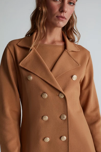 Styleboom X Peraluna KATHERINE BLAZER Çelik Örgü Klasik Kesim Düğmeli Blazer Kadın Triko Ceket - Camel - Resim 5