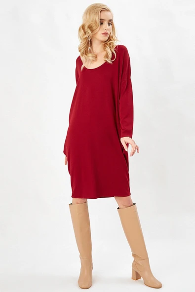 Peraluna 3/4 Kol Balon Kadın Elbise - BORDO ürün görseli 1