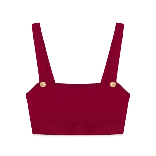 Styleboom X Peraluna ELIZABETH BRALET Düğme Detaylı Askılı Kadın Triko Bralet - Bordo - Resim 8