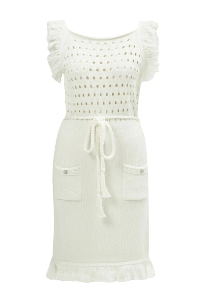 Peraluna MIYOKI DRESS %100 Pamuk Diz Hizası Yazlık Kadın Triko Elbise - Kırık Beyaz - Resim 10