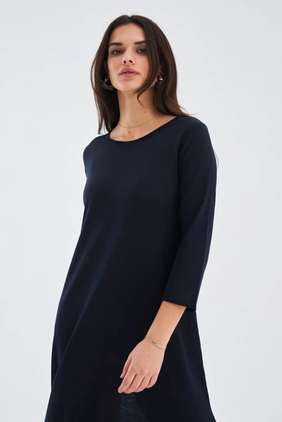 Peraluna Bol İnce Yazlık Şifonlu Kadın Triko Elbise - Lacivert - Resim 2
