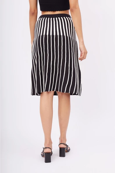 Peraluna JULE SKIRT Midi Boy Çizgili Çan Etek - SİYAH_EKRU - 4
