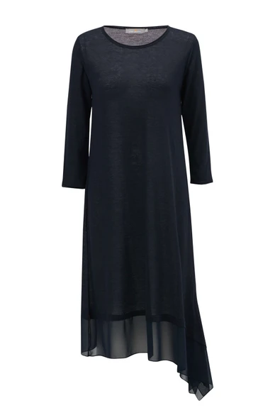 Peraluna Bol İnce Yazlık Şifonlu Kadın Triko Elbise - Lacivert - Resim 9