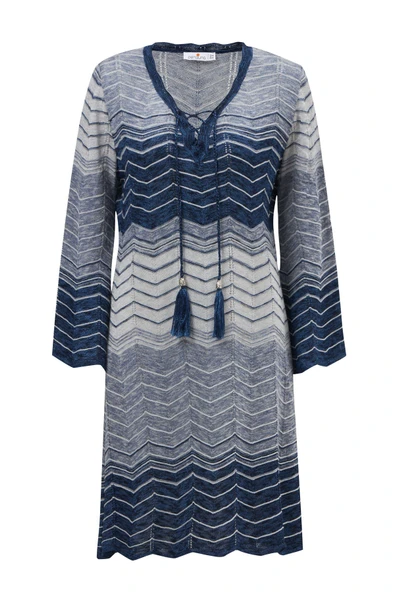 Peraluna SAKURA DRESS Çan Kollu Diz Üstü Yazlık Kadın Triko Elbise - İndigo Melanj - Resim 10