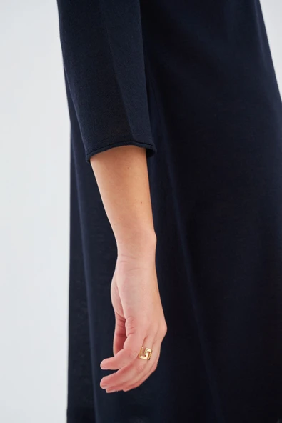 Peraluna Bol İnce Yazlık Şifonlu Kadın Triko Elbise - Lacivert - Resim 6