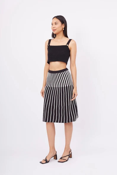 Peraluna JULE SKIRT Midi Boy Çizgili Çan Etek - SİYAH_EKRU - Resim 6