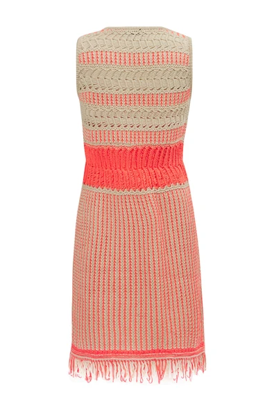 Peraluna KİYO DRESS Kolsuz Pamuklu Diz Hizası Yazlık Kadın Elbise - Bej/Neon Turuncu - 10
