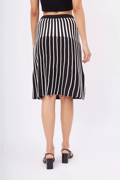 Peraluna JULE SKIRT Midi Boy Çizgili Çan Etek - SİYAH_EKRU - Resim 4