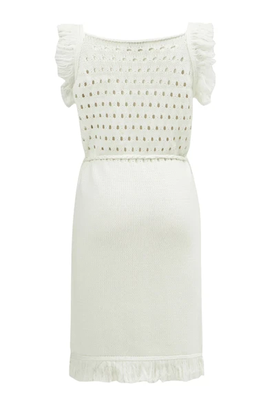 Peraluna MIYOKI DRESS %100 Pamuk Diz Hizası Yazlık Kadın Triko Elbise - Kırık Beyaz - Resim 11