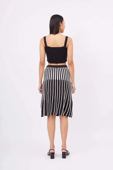 Peraluna JULE SKIRT Midi Boy Çizgili Çan Etek - SİYAH_EKRU - Resim 7