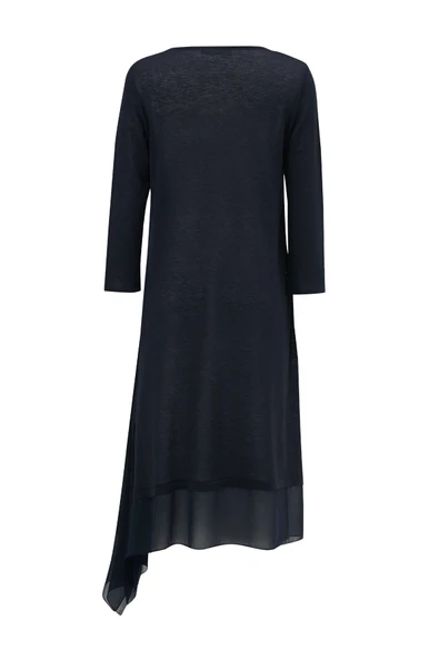 Peraluna Bol İnce Yazlık Şifonlu Kadın Triko Elbise - Lacivert - Resim 10