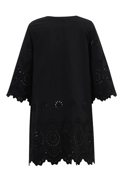 Peraluna HİROMİ DRESS %100 Pamuk 3/4 Kol Diz Hizası Yazlık Kadın Elbise - Siyah - 11