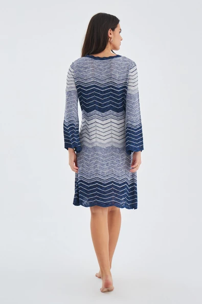 Peraluna SAKURA DRESS Çan Kollu Diz Üstü Yazlık Kadın Triko Elbise - İndigo Melanj - Resim 9