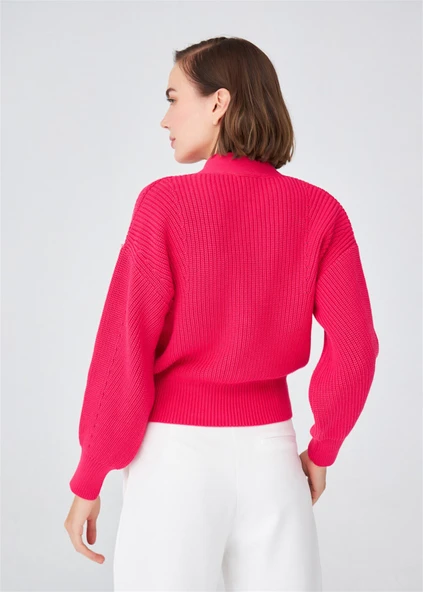 Peraluna OLIVIA CARDIGAN Selanik Örgü %100 Pamuk V Yaka Kadın Triko Hırka - Azalea Pink - 5