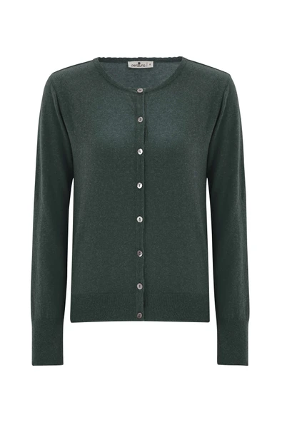 Peraluna Pamuklu Bisiklet Yaka Basic Kadın Triko Hırka - Koyu Yeşil Melanj - Resim 7