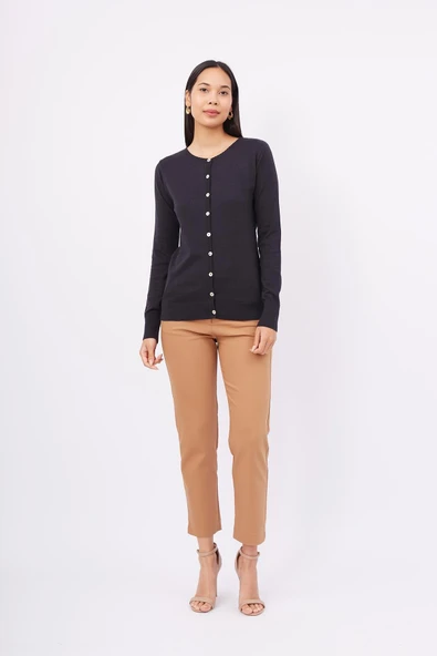 Peraluna MILA CARDIGAN Bisiklet Yaka Basic Pamuklu Kadın Triko Hırka - SİYAH ürün görseli 1