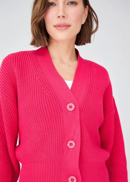 Peraluna OLIVIA CARDIGAN Selanik Örgü %100 Pamuk V Yaka Kadın Triko Hırka - Azalea Pink - 6