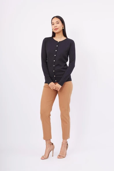Peraluna MILA CARDIGAN Bisiklet Yaka Basic Pamuklu Kadın Triko Hırka - SİYAH - Resim 6