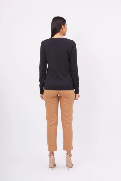 Peraluna MILA CARDIGAN Bisiklet Yaka Basic Pamuklu Kadın Triko Hırka - SİYAH - Resim 7