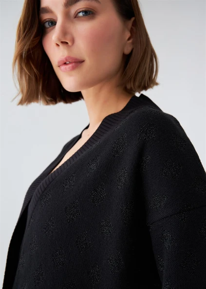 Peraluna MADRIGAL JACKET Simli Diamond Desenli Geniş Kalıp Kadın Triko Hırka - Siyah - 4