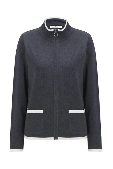 Peraluna SUMMER CARDIGAN Fermuarlı Cepli Organik Pamuk Çelik Örgü Yazlık Kadın Triko Hırka - Lacivert - Resim 7