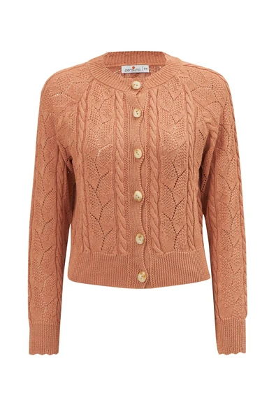 Peraluna ELLA CARDIGAN Ajur Detaylı Yazlık Düğmeli Kadın Triko Hırka - Somon - Resim 8