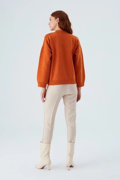 Peraluna CAROL CARDIGAN Cepli Düğmeli Rahat Kesim Crop Kadın Triko Hırka - Turuncu - 7