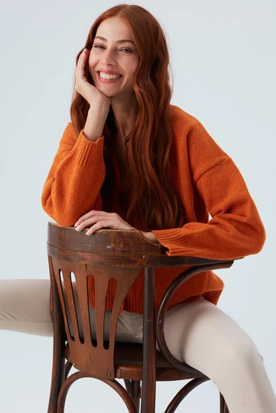 Peraluna CAROL CARDIGAN Cepli Düğmeli Rahat Kesim Crop Kadın Triko Hırka - Turuncu - 6