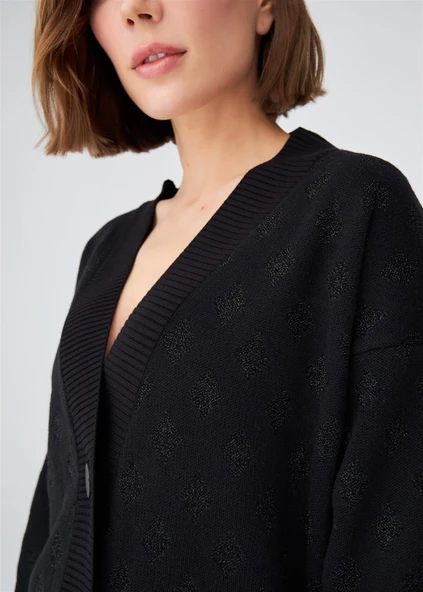 Peraluna MADRIGAL JACKET Simli Diamond Desenli Geniş Kalıp Kadın Triko Hırka - Siyah - 5