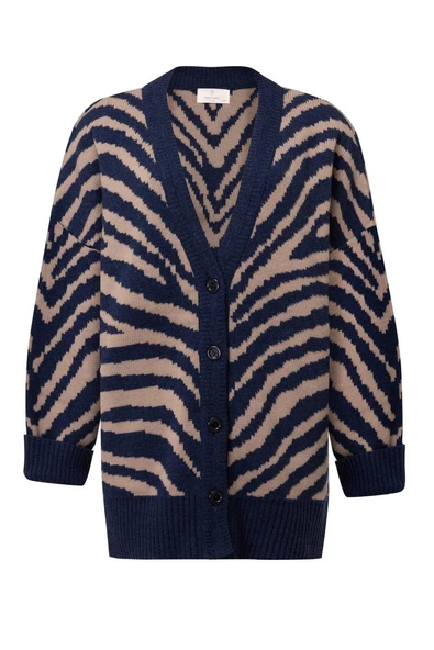Peraluna ZEBRA CARDIGAN V Yaka Zebra Desen Organik Pamuk-Yün Karışım Geniş Kesim Kadın Triko Hırka - Lacivert - 6