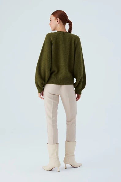 Peraluna MAY CARDIGAN Saç Örgülü Düğmeli Bol Kesim Kadın Triko Hırka - Yeşil - Resim 6