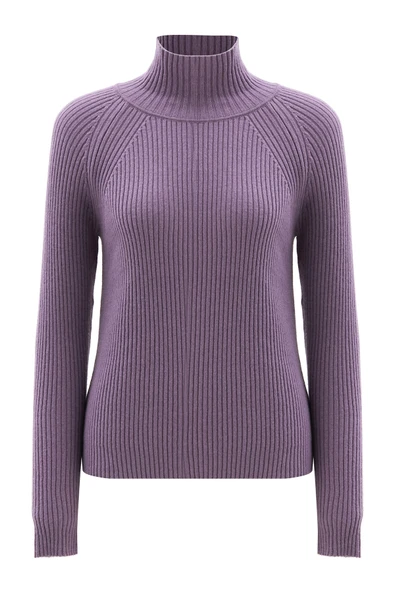 Peraluna Fit Kalıp Balıkçı Yaka Kaşmir Karışım Kadın Triko Kazak - Koyu Lila - Resim 9