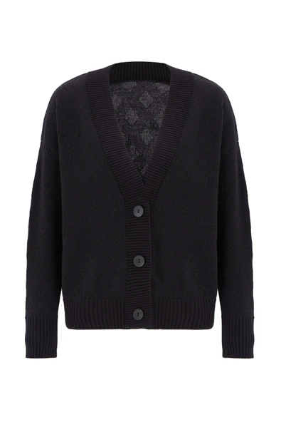 Peraluna MADRIGAL JACKET Simli Diamond Desenli Geniş Kalıp Kadın Triko Hırka - Siyah - 7