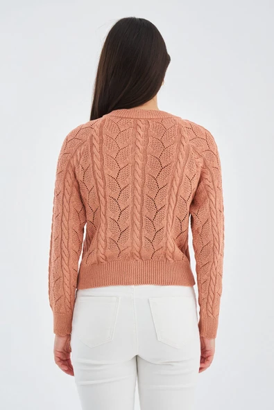 Peraluna ELLA CARDIGAN Ajur Detaylı Yazlık Düğmeli Kadın Triko Hırka - Somon - Resim 7